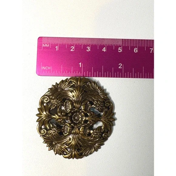 Jewelry | Vintage Antiqued Bronze Style Floral Openwork Round Brooch ...